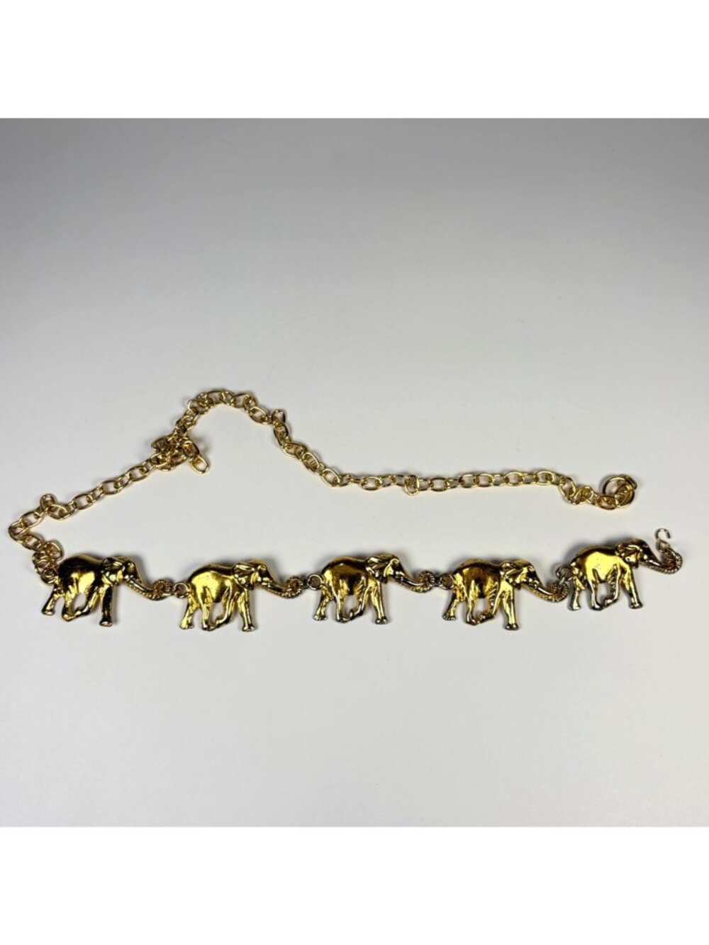 Vintage Gold Tone Metal Elephant Shape Charms Chain Link Waist Belt Adjustable - Picture 5 of 7